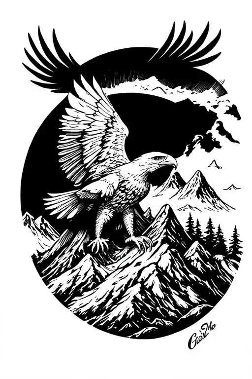Mountains And Eagle Soaring