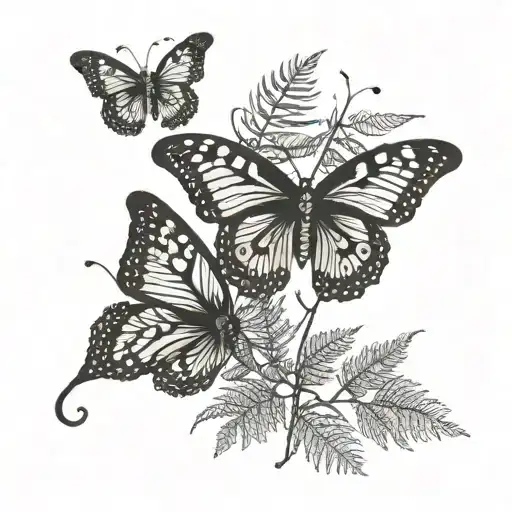 Fern With 2 Butterflies On 1 Leaf Simple Design