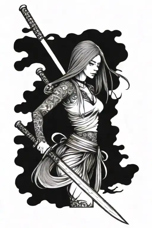Girl With Katana Long Hair