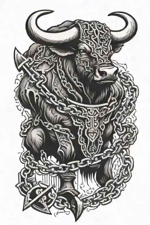 A Powerful Bull With Chains And A Slavic Axe
