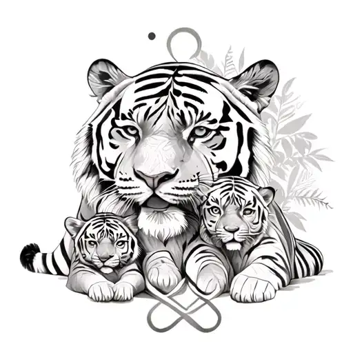 Tiger Family With 2 Cubs The Infinity Symbol