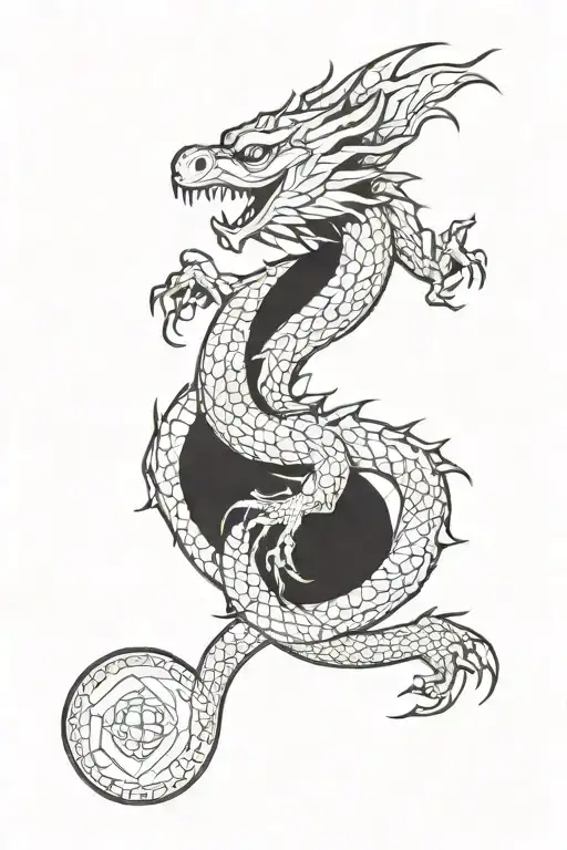 Geometric Design Featuring Dragon And Zodiac Sign Aquarius