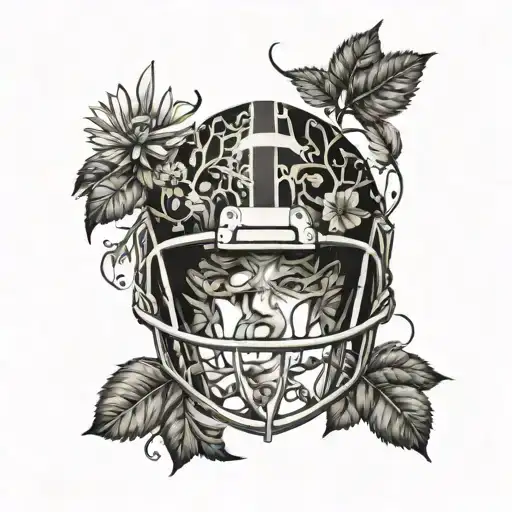 A Stylized Football Helmet Surrounded By Intricate Nature Elements Like Vines And Flowers