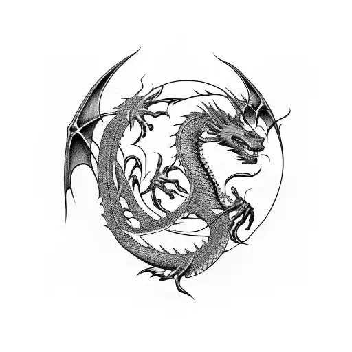 Dragon En Negro Y Rojo