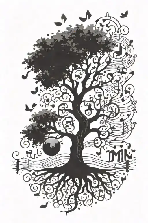 A Family Tree With Musical Notes And Magic Symbols As Branches