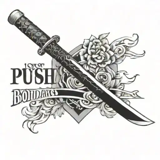 A Black Katana With The Phrase 'Push Your Boundaries Here And Now'