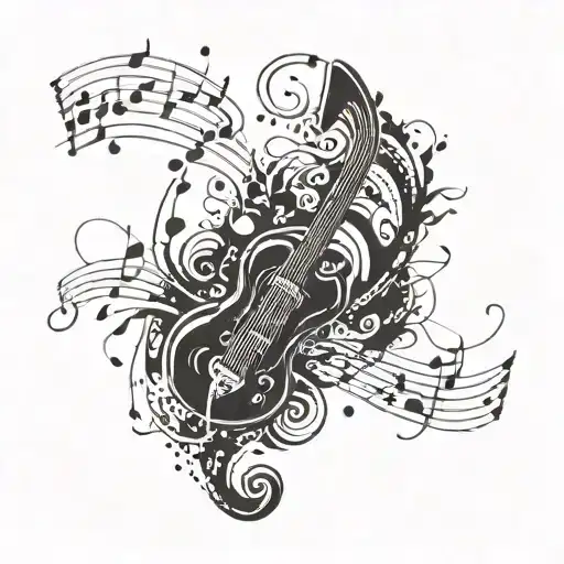 A Tattoo Design Combining Music Notes And Punk Rock Elements