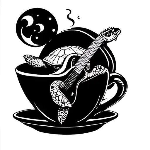 A Sea Turtle Playing A Guitar Under A Coffee Cup Moon