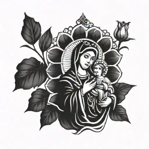 Incorporate Traditional Symbols Of The Islas Canarias Into A Virgin Mary Design