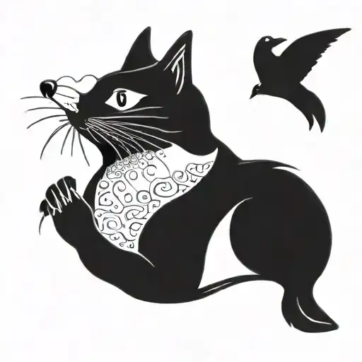 Seagull Cartoon Style Tattoo Of A Cat