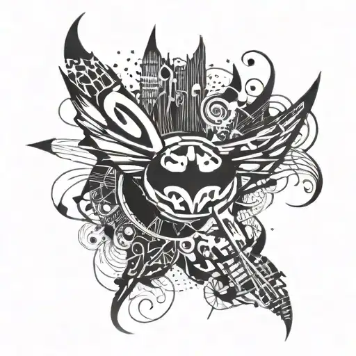 A Tattoo Design Combining Music Notes And A Silhouette Of Batman