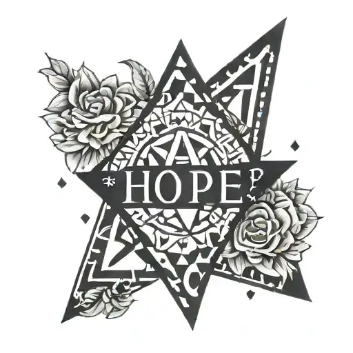 A Geometric Design Incorporating Triangles And The Words 'Hope Love Faith'