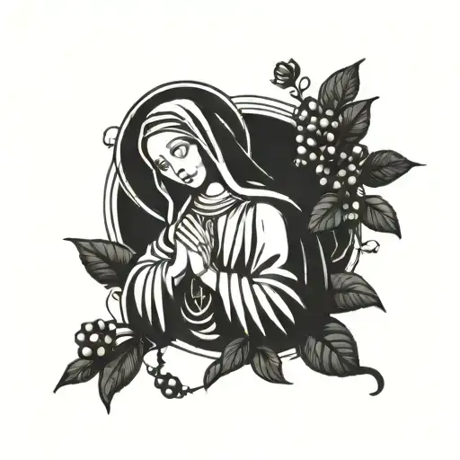 Virgin Mary Surrounded By Rosary Beads