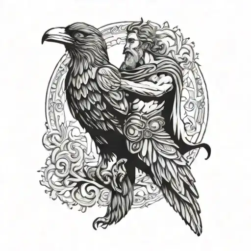 Nordic Or Greek Mythology God With A Raven