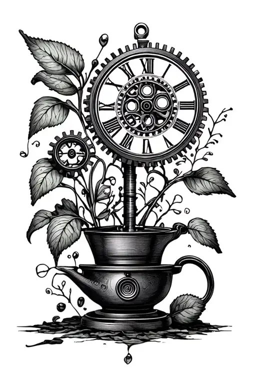Nature Clockwork Mechanism With Gears Plant Growing Cooking
