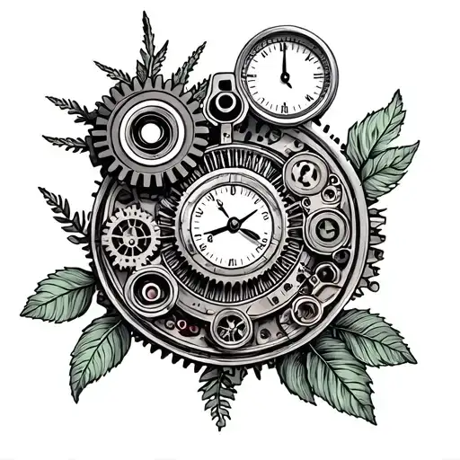 Nature Clockwork Mechanism With Gears Plant Growing Cooking