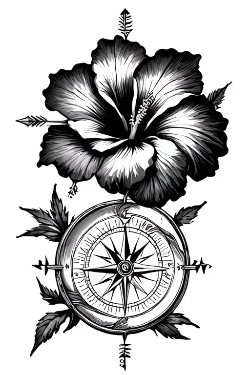 Kanak Ridge Arrow Hibiscus Flower Wind Rose On A Compass