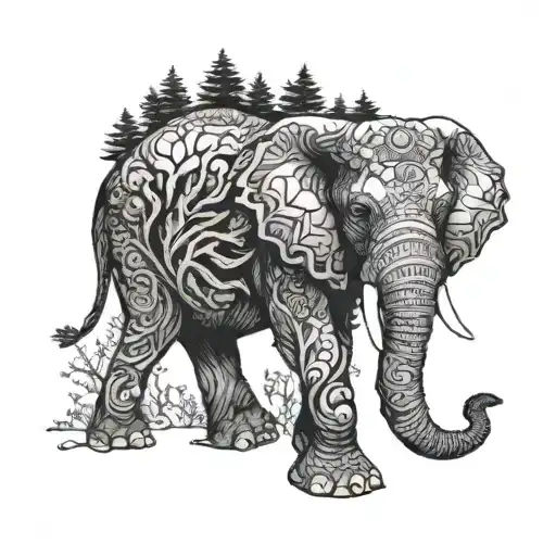 Elephant Surrounded By A Mystical Forest