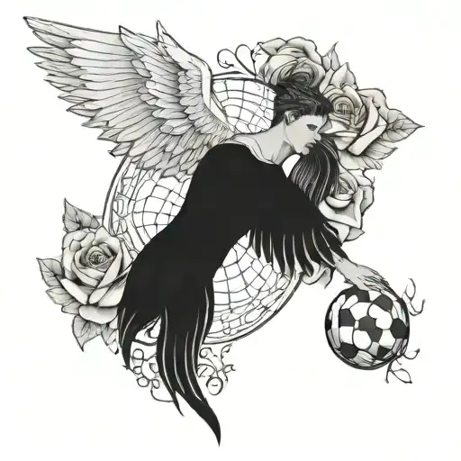 Football With Roses Blooming And Two Large Wings On Both Side