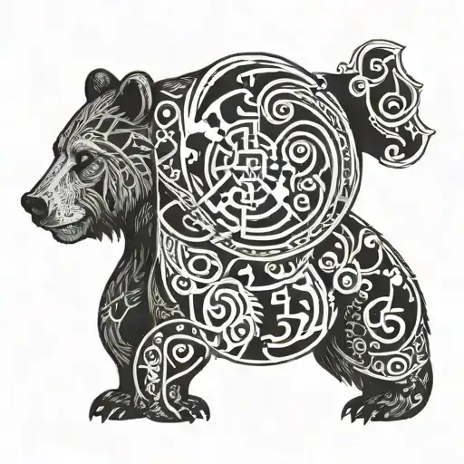 A Bear Adorned With Viking Runes And Symbols