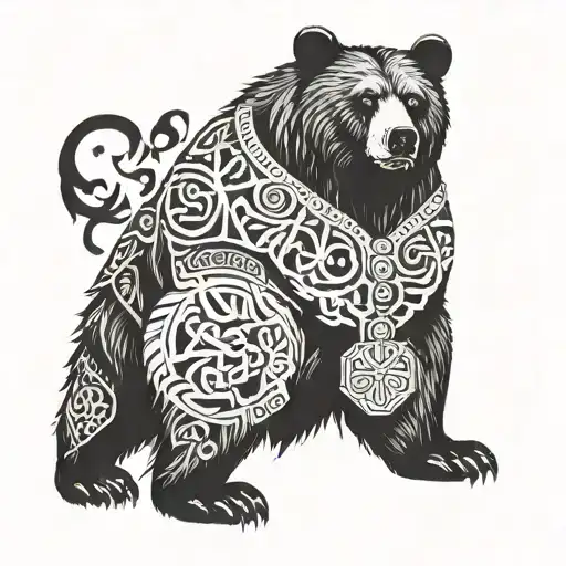 A Bear Adorned With Viking Runes And Symbols