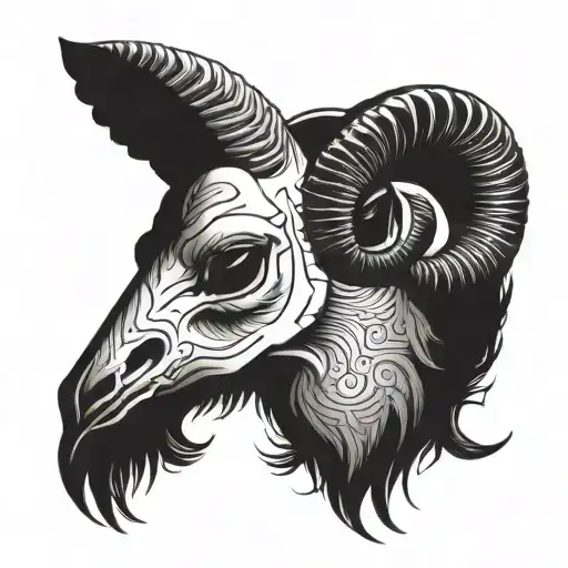 Ram Skull With A Falcon On The Horn Skull