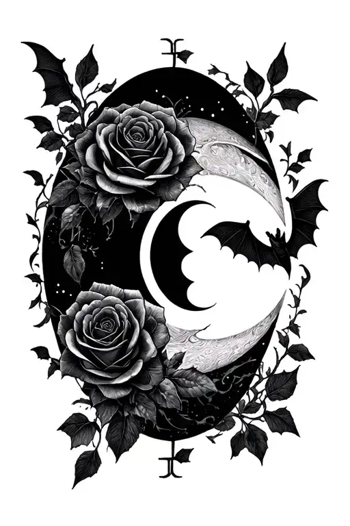 Moon Phases Black Roses And Bats