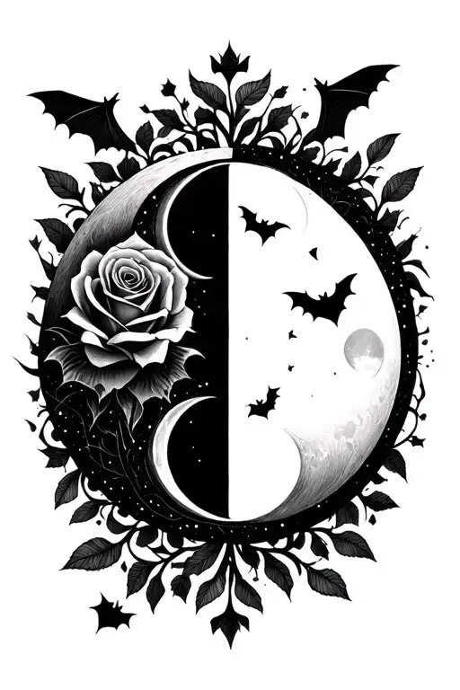 7 Moon Phases Black Roses And Bats