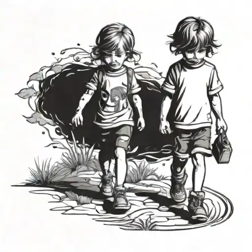 Kids Girl And Boy Child Walking