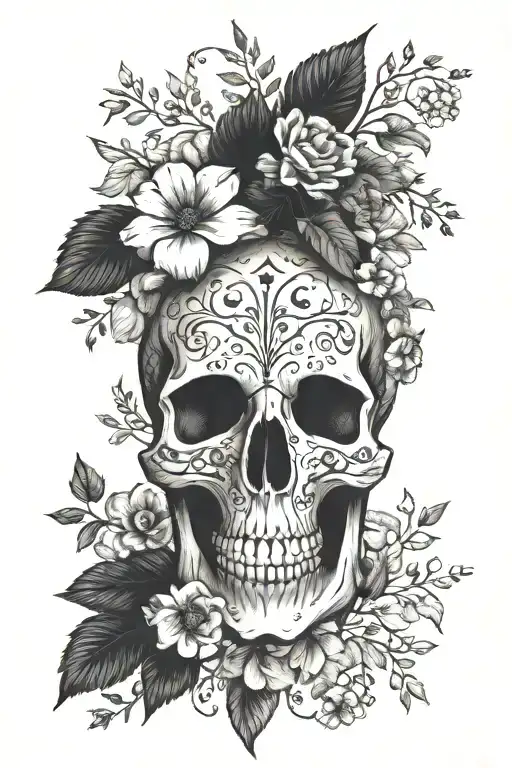 Floral Skull In Nordic Nature Scene