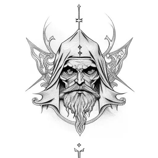 Tarot Card The Hermit Crosshatch Mask Fullbody