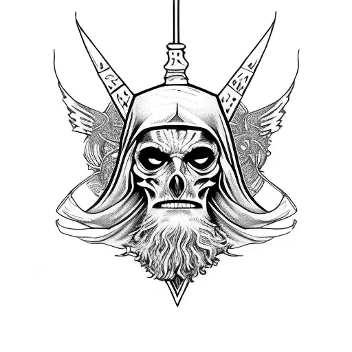 Tarot Card The Hermit Crosshatch Mask Fullbody