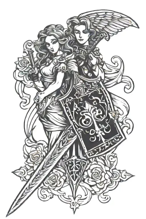 Ace Of Spades And Angel Holding A Sword