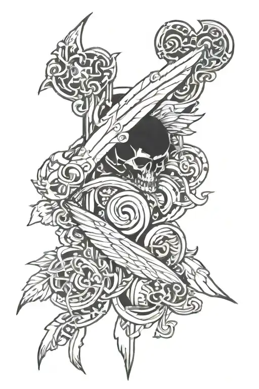 Scrolls Wrapped Loosely With Dark Angels And Stoic Symbols