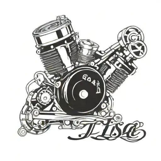A Detailed Motorbike Engine Intertwined With Lisa's Name In A Decorative Script Font