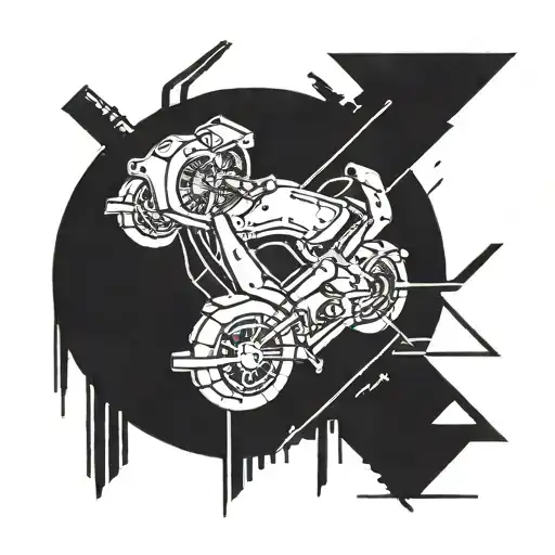 An Abstract Blackwork Design Incorporating Elements Of Drawing Tools And Karting Symbols