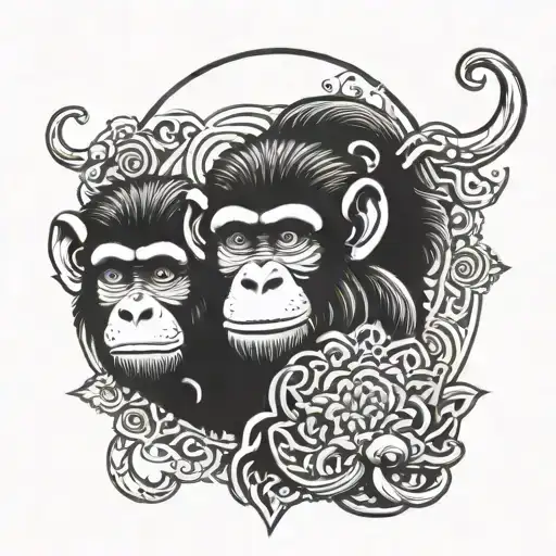 Three Wise Monkeys Forming A Mandala Background With Negative Space Letters Hidden Within The Design