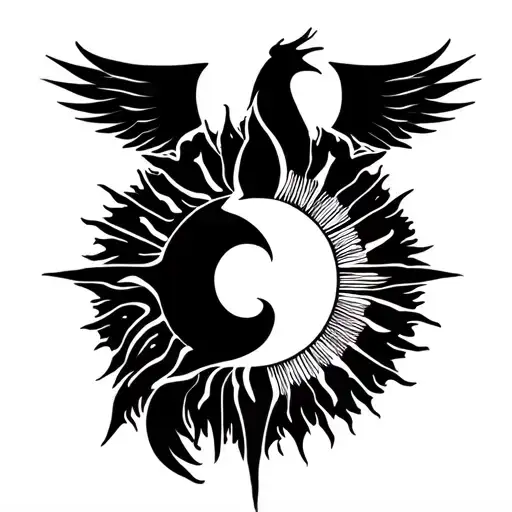 Gemini Sign With Phoenix Rising Sun