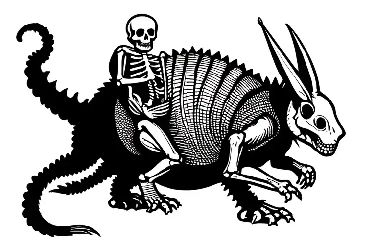 Cartoon Skeleton Riding Armadillo