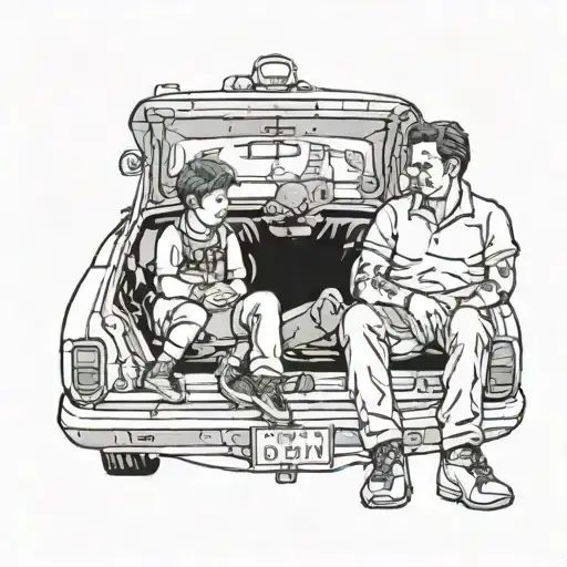 A Father And A Son Sitting In A Car From An Outside Perspective