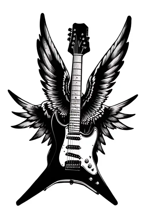 Electric Guitar With Wings Flying