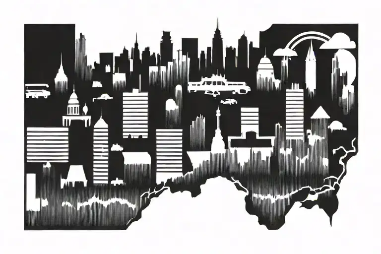 City Silhouette Straight Flat Horizontal Line