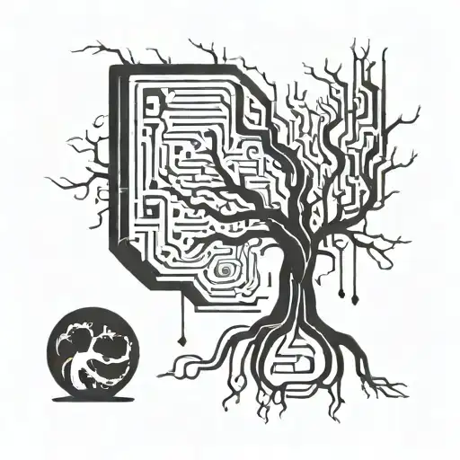 A Tree With A Circuit Shaped Body Fused With Heiroglyphs