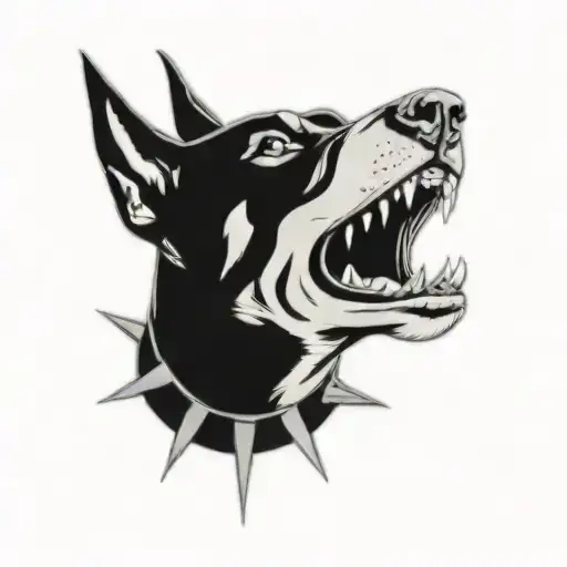 A Doberman Pin With A Skull On Hos Mouth