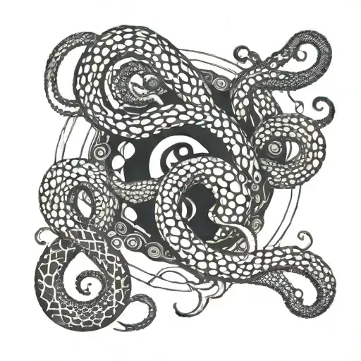 An Octopus And Snake Intertwined In A Yin Yang Symbol