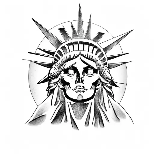 Statute Of Liberty With Half Face Of A Skeleton