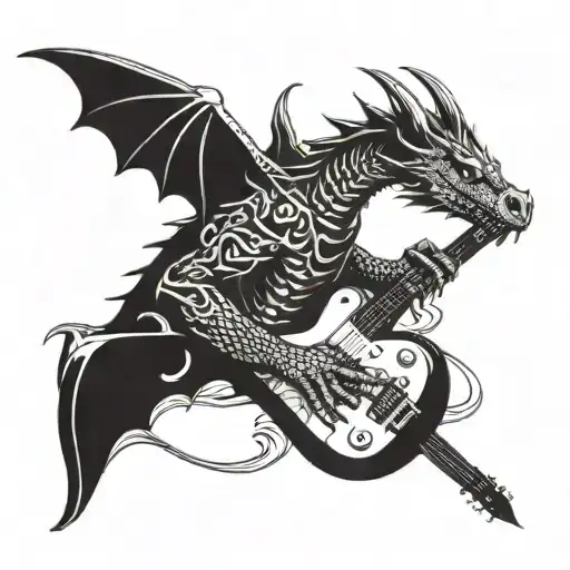 A Dragon Playing A Guitar On A Surfboard
