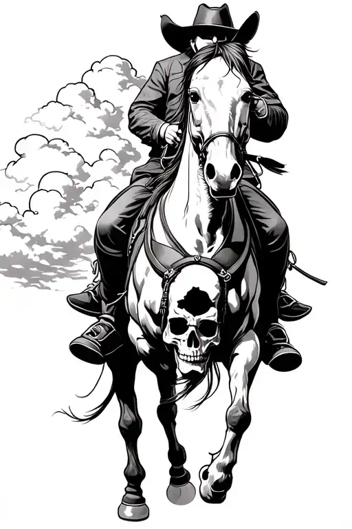 Skull Cowboy Riding A Horse Into The Clouds