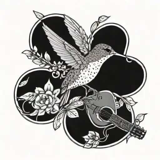 A Hummingbird Drinking Nectar From A Guitar Soundhole
