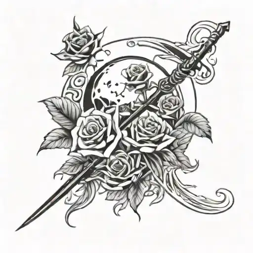 Moon And Scythe And Roses